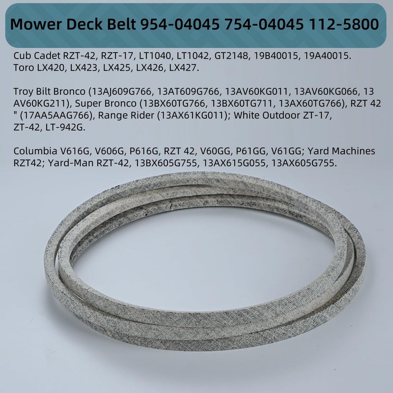 Holdly 1/2 x 109'' Mower Deck Belt Replace for Cub Cadet MTD Troy Bilt Toro 954-04045 754-04045, Deck Belt 112-5800 LX420 LX425 LX426 LT1042 (954-04045) - Image 1
